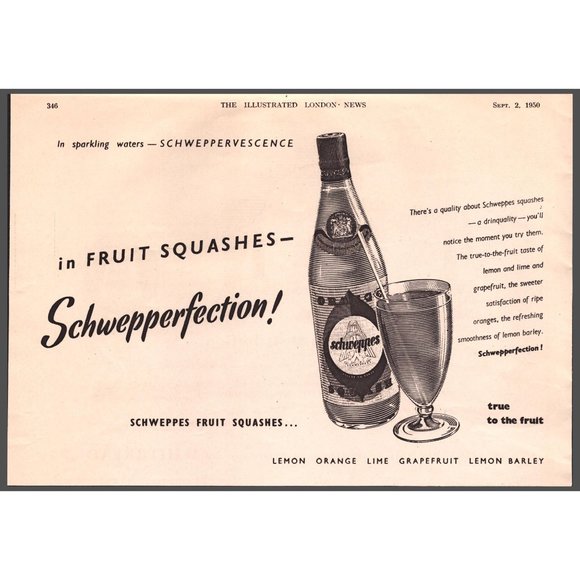 1950 Schweppes Fruit Squashes Schwepperfection! Vintage Print Ad Wall Art - Picture 1 of 1